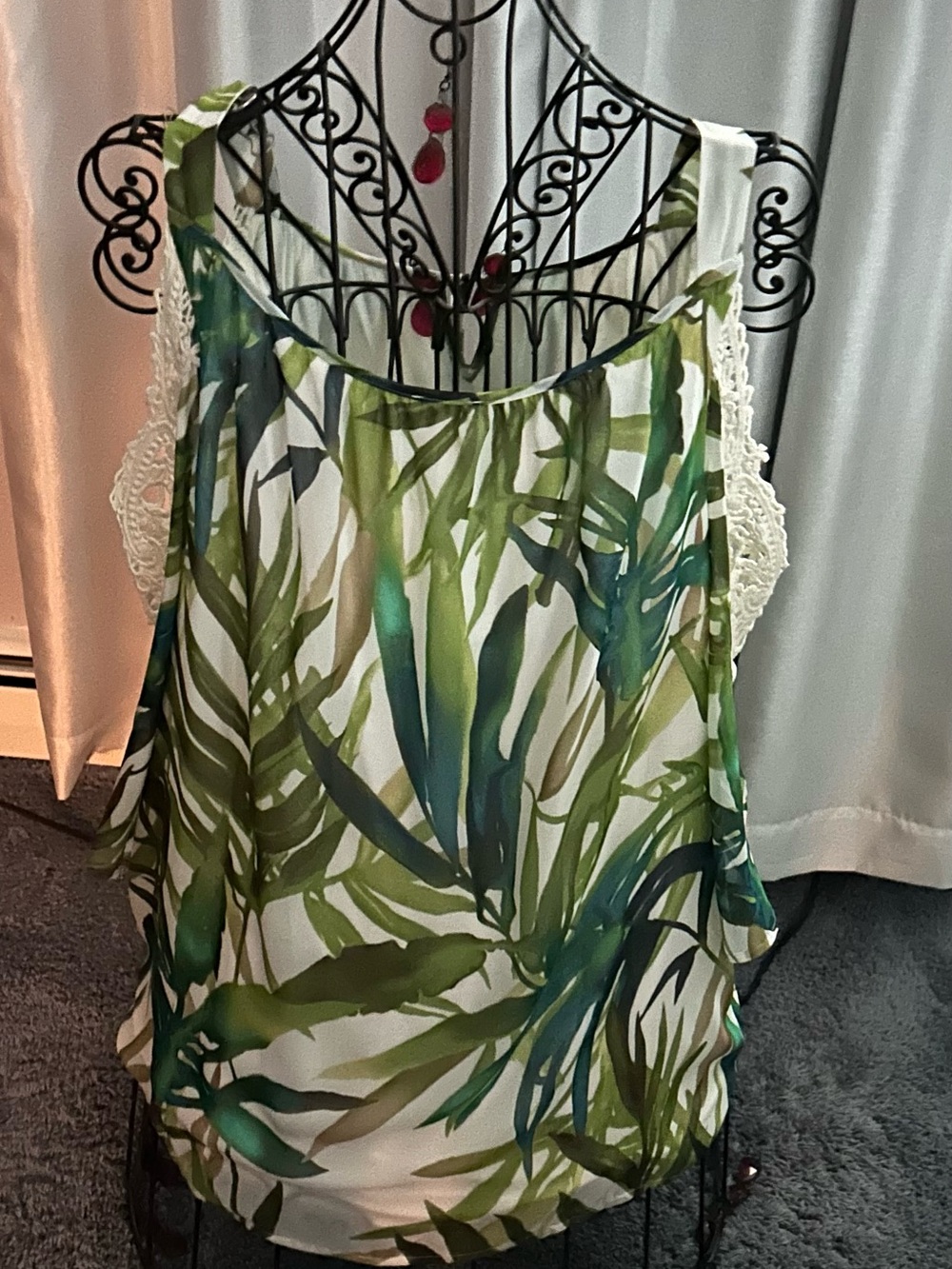 Chico’s Lace-Trim Green Tropical Print Tunic Cold Shoulder Top - Women XL 3